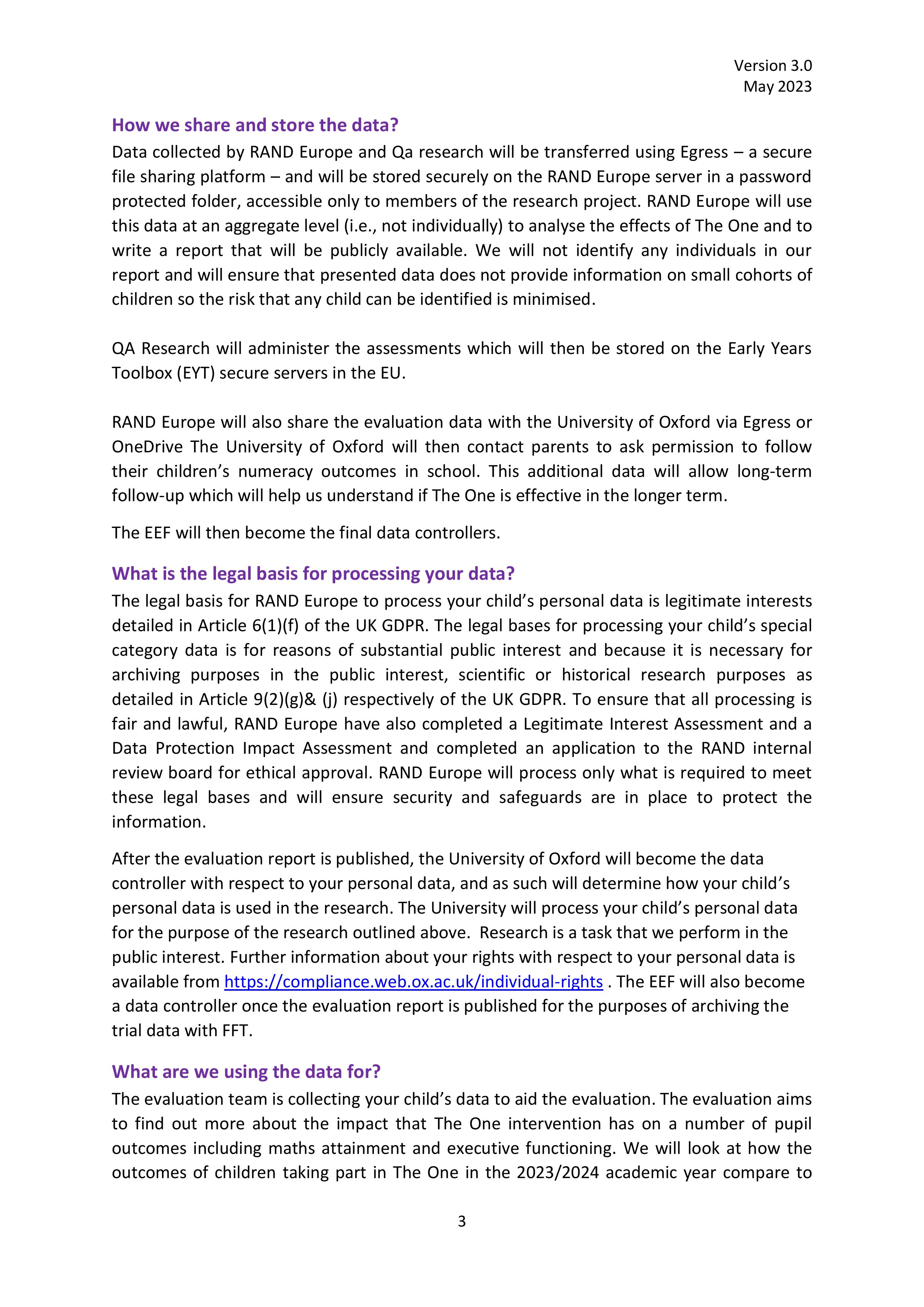 rand the one privacy notice for parents v2 0