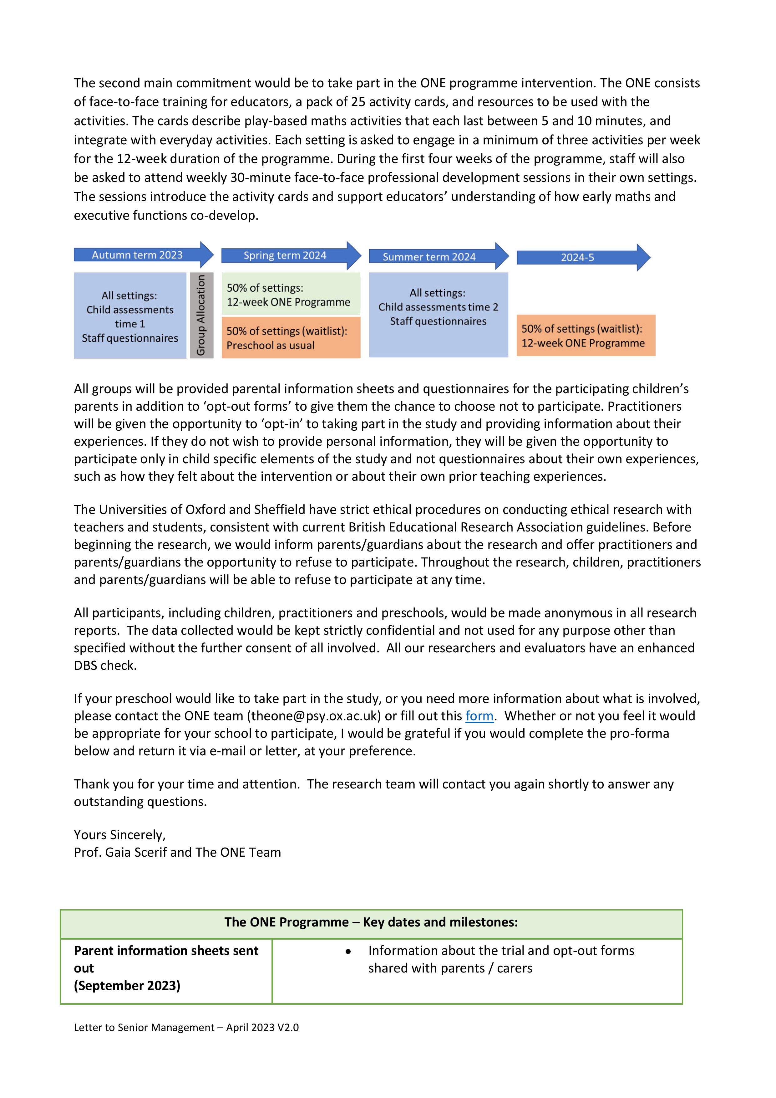 senior management letter theone